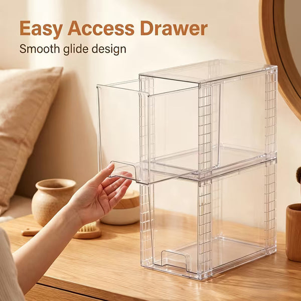 4-Pack Stackable Under Sink Storage Drawers – 9.7-Inch Plastic Organizers for Bathroom, Kitchen & Vanity