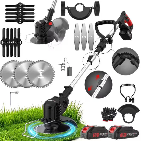 12-Inch Cordless Lawnmower and Electric Trimmer Combo with 2 Batteries