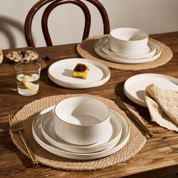 12-Piece Cappuccino White Stoneware Dinnerware Set