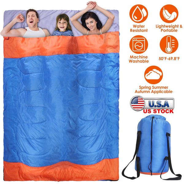 3 People Sleeping Bag for Adult Kids Lightweight Water Resistant Camping Cotton Liner Cold Warm Weather Indoor Outdoor Use 3 Season with Sack for Spri