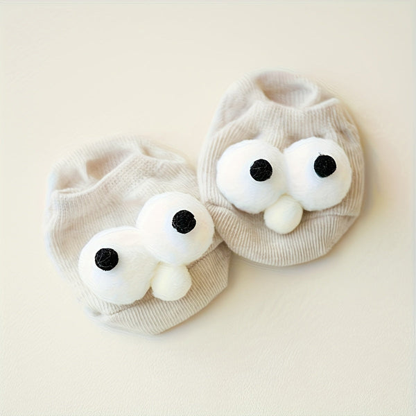 4 Pairs Youngsters Big Eyes Soft Non-Slip Boat Socks - Candy Color Cute Cartoon Short Socks for Kids