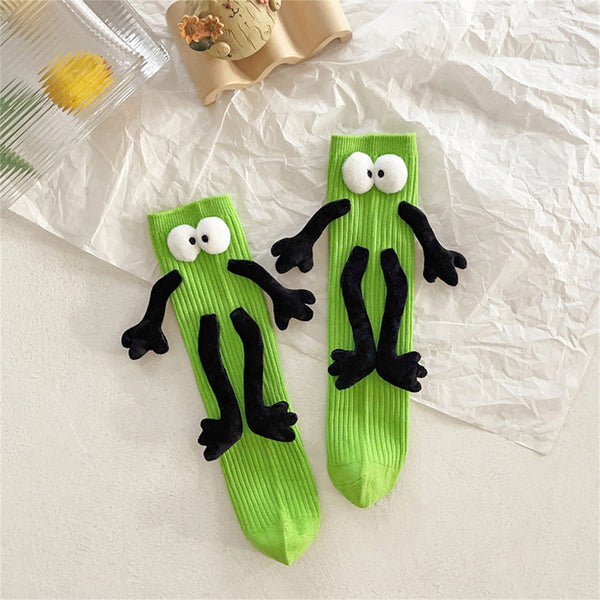 Adorable Cartoon Character Magnetic Hand-Holding Crew Socks for Youngsters - Soft Knit Fabric, Perfect for Boys & Girls