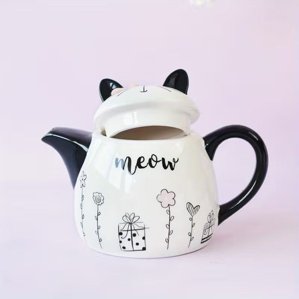 Cute Cat-Shaped Ceramic Teapot – 18oz Kitten-Themed Tea & Coffee Pot for Home, Afternoon Tea & Parties