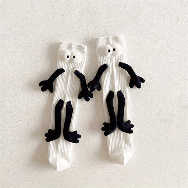 Adorable Cartoon Character Magnetic Hand-Holding Crew Socks for Youngsters - Soft Knit Fabric, Perfect for Boys & Girls