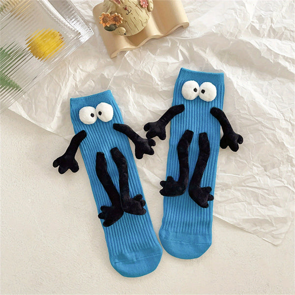 Adorable Cartoon Character Magnetic Hand-Holding Crew Socks for Youngsters - Soft Knit Fabric, Perfect for Boys & Girls