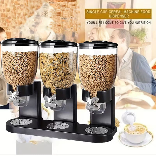 3-Compartment Cereal Dispenser – Countertop Grain, Rice, Snack & Candy Storage Organizer