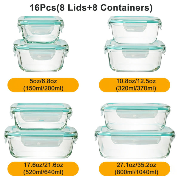 16-Piece Glass Food Storage Containers with Lids