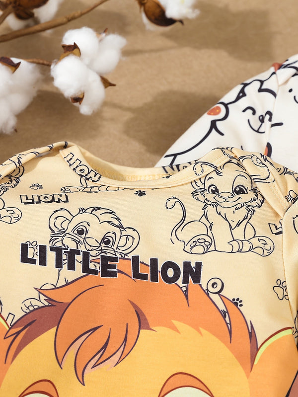 3-Pack Boys' Knitted Rompers – Cartoon Lion, Dinosaur & Bear Prints, Button Detail, Regular Fit (All-Season Baby Clothing, Outdoor Wear)
