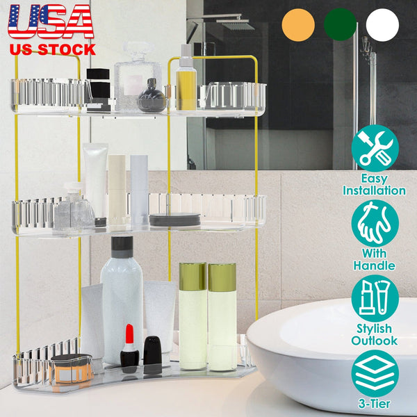 Bathroom Countertop Organizer 3 Tier Corner Makeup Storage Shelf Vanity Cosmetic Perfume Tray Clear Corner Rack for Bedroom Bathroom Kitchen
