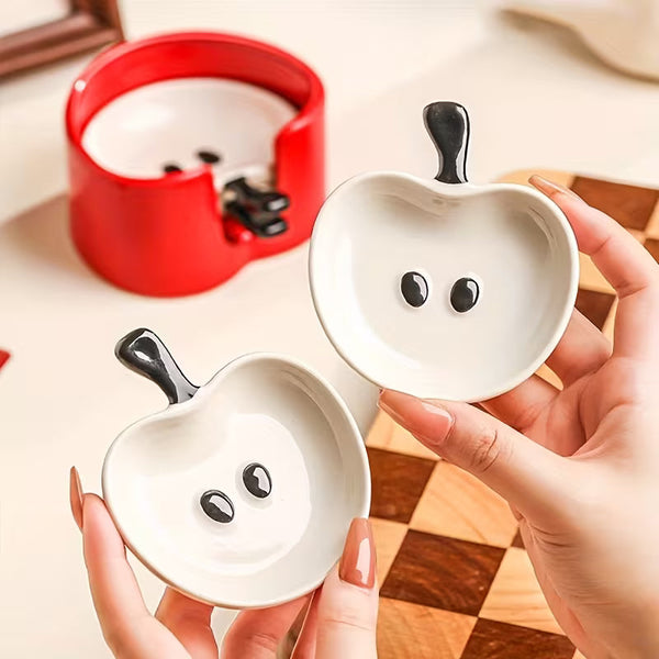 4-Piece Ceramic Snack & Dip Dish Set with Holder – Cute Decorative Serving Plates for Sauces, Snacks & Appetizers