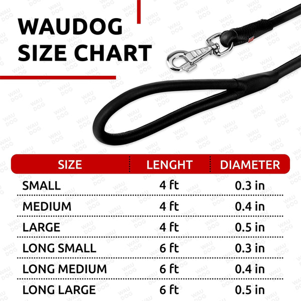 Rolled Leather Dog Leash 4 ft x 0.3 in All Sizes Black