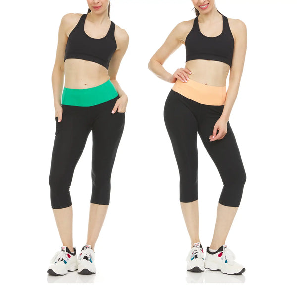 Women's Active Performance Yoga Stretch Capri Leggings Available in 2 Pack