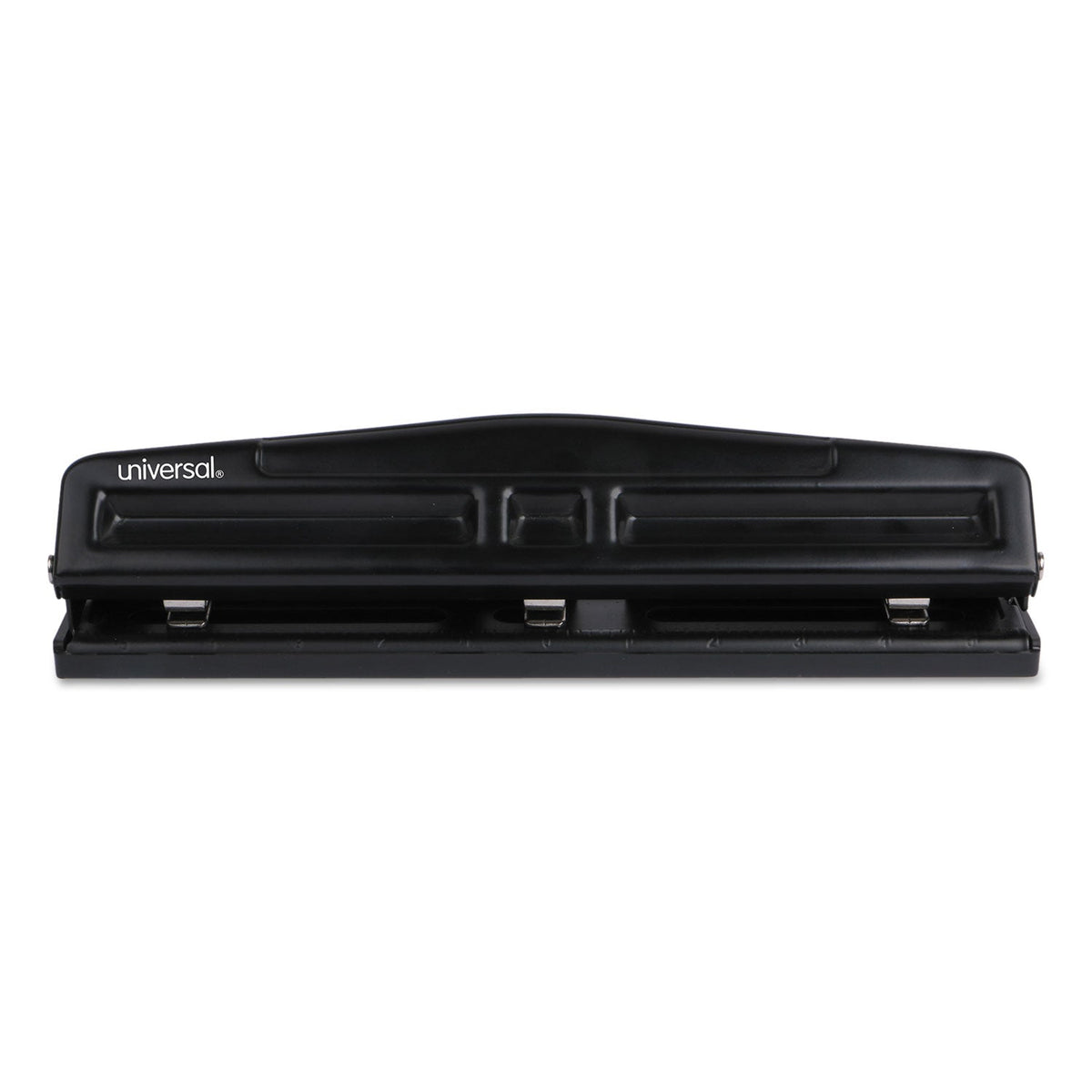 Universal 12-Sheet Deluxe Two- and Three-Hole Adjustable Punch, 9/32" Holes, Black
