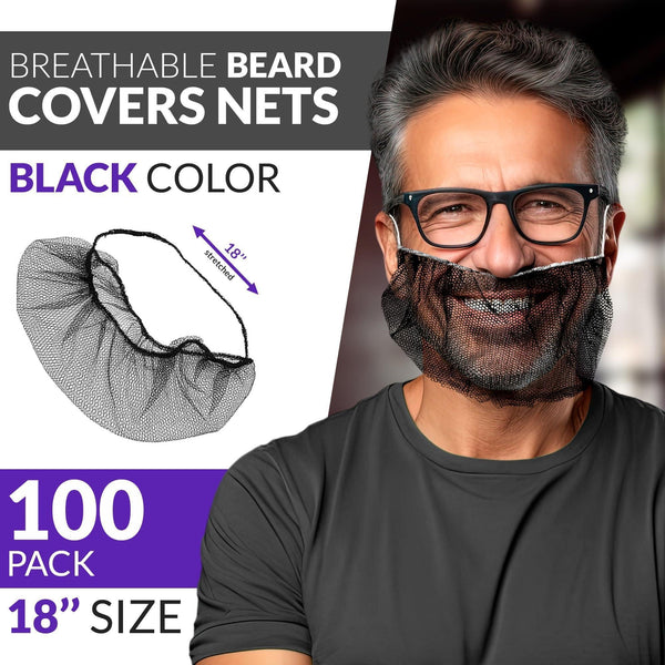 Black Disposable Beard Nets for Men Food Service 18 Inch Pack of 100 Nylon Disposable Beard Covers Nets for Cooking. Kitchen Beard Guard for Restaurant. Beard Cover Protector
