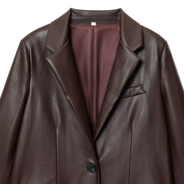 Simple Straight Leather Effect Blazer For Women
