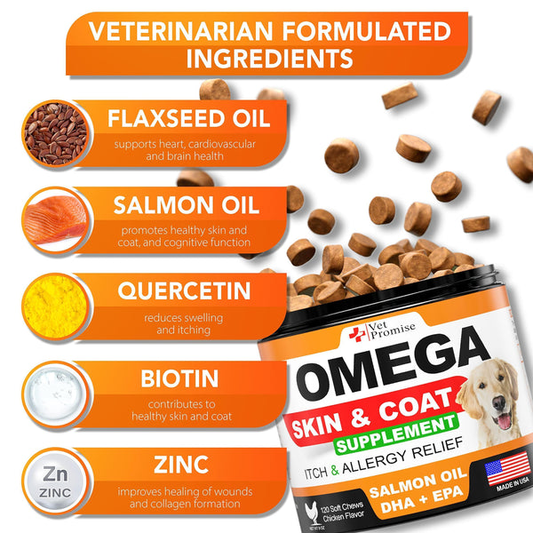 Omega-3 Fish Oil Chews for Dogs 120 Count Skin & Coat Supplement