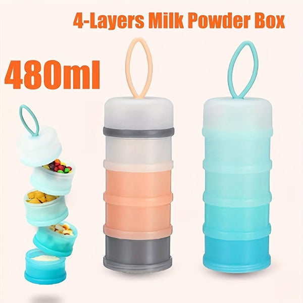 1pc Stackable 4-Layer Milk Powder Container – 480ml Portable Polypropylene Baby Formula Dispenser, Multi-Purpose Snack Storage Box for Infants & Toddlers – Bright Pink & Blue
