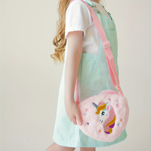 1pc Cute Plush Unicorn Crossbody Bag for Girls - Cartoon Love Design Mobile Phone Bag | Adorable & Stylish Everyday Accessory