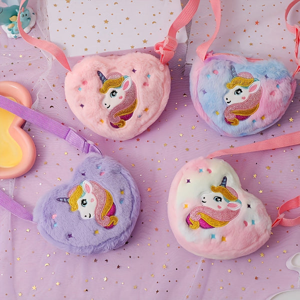 1pc Cute Plush Unicorn Crossbody Bag for Girls - Cartoon Love Design Mobile Phone Bag | Adorable & Stylish Everyday Accessory