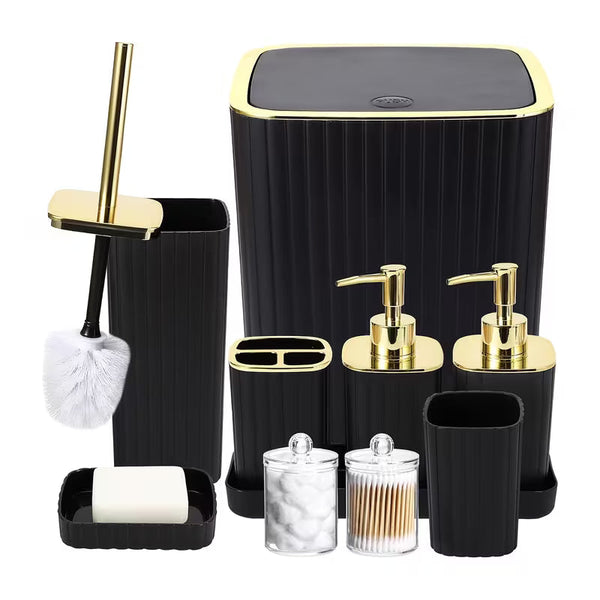 10-Piece Gold Bathroom Accessory Set – Luxury Vertical Stripe Bathroom Accessories for Home & Hotel