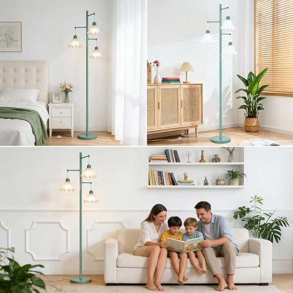 68-Inch 3-Light Flower Floor Lamp with Acrylic Shades and LED Bulbs