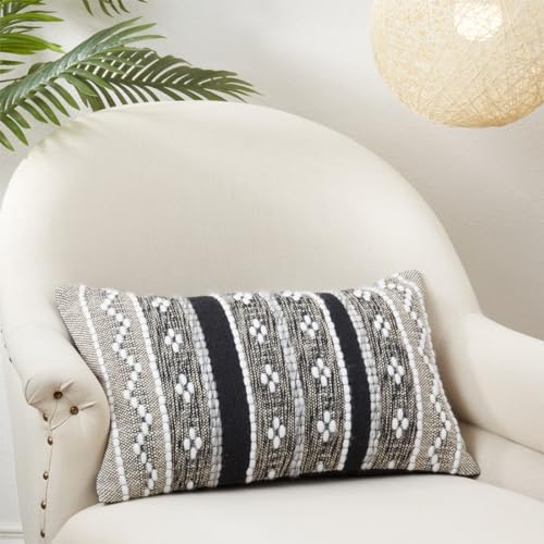 Fennco Styles Black Multi-Pattern Woven Cotton Decorative Throw Pillow Cover