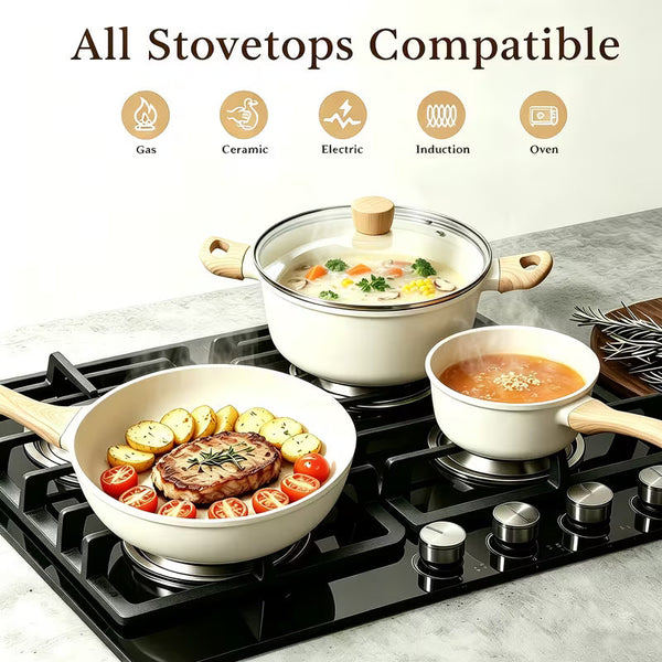12-Piece Stainless Steel Cookware Set with Frying Pan and Saucepan