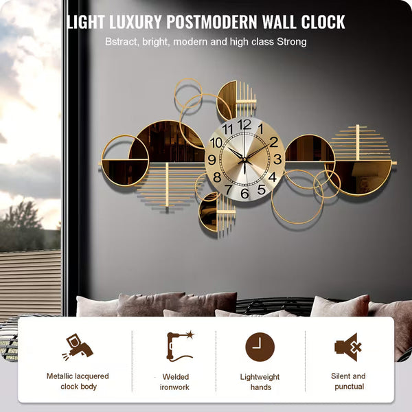 Large 3D Metal Wall Clock – 34" x 17" Modern Silent Decorative Clock for Living Room & Bedroom