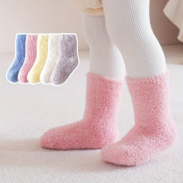 3/5 Pairs Baby Socks for Children - Cute Furry Socks for Autumn & Winter | Comfortable, Breathable, Warm & Soft Velvet Floor Socks for Kids Aged 0 to 6 | No Shedding Hair