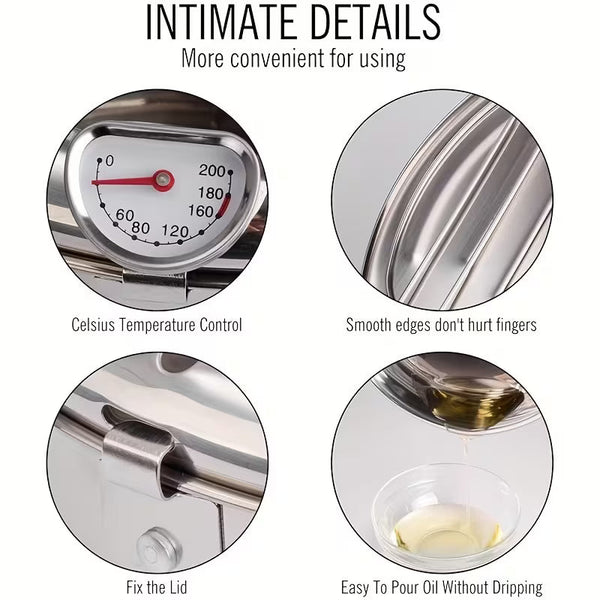 Stainless Steel Japanese Deep Fryer Pan with Thermometer – Induction Compatible Frying Pot for Home Kitchen