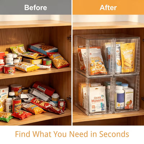 4-Pack Stackable Under Sink Storage Drawers – 9.7-Inch Plastic Organizers for Bathroom, Kitchen & Vanity