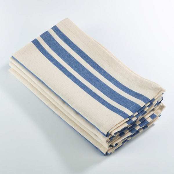 Fennco Styles Dauphine Collection Farmhouse Striped Cotton 20 x 20 Inch Cloth Napkins, Set of 4 - French Blue Dinner Napkins for Dining Table, Banquet, BBQ Table and Family Dinner
