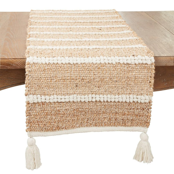 Fennco Styles Cotton Jute Woven Striped Tassel Table Runner 16" W x 72" L - Black Rustic Table Cover for Home Décor, Dining Table, Banquets, Family Gathering and Special Events