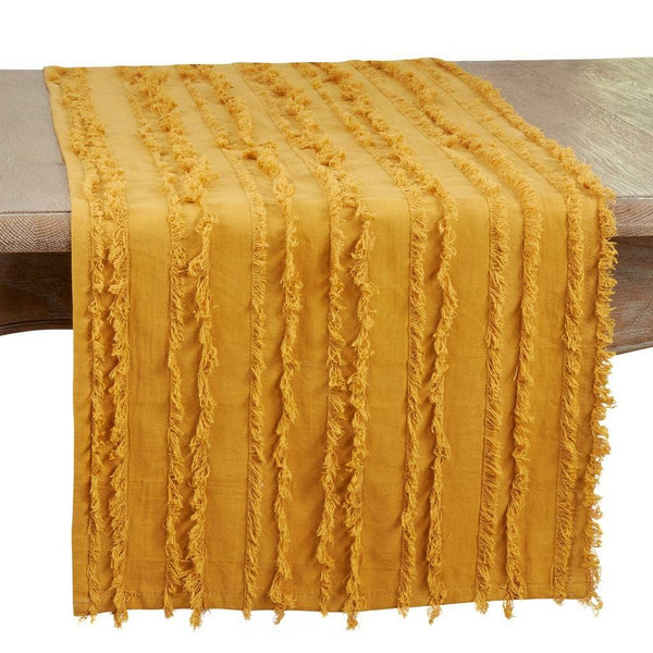 Fennco Styles Fringe Striped Modern Cotton Linen Table Runner 16”W x 72" L - Woven Table Cover for Home Décor, Dining Table, Banquets, Holidays and Special Occasions