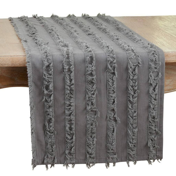 Fennco Styles Fringe Striped Modern Cotton Linen Table Runner 16”W x 72" L - Woven Table Cover for Home Décor, Dining Table, Banquets, Holidays and Special Occasions