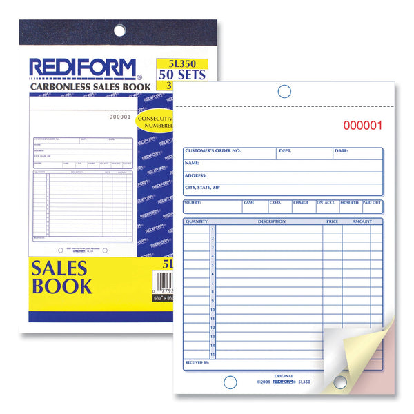 Rediform Sales Book, Three-Part Carbonless, 5.5 x 7.88, 1/Page, 50 Sets/Book