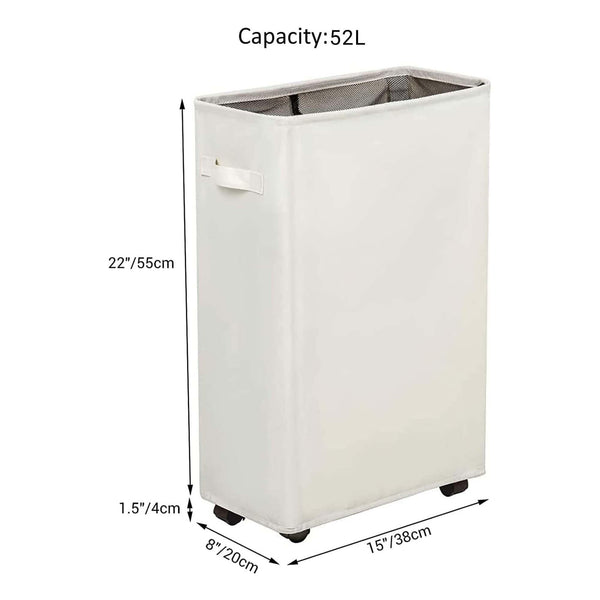 Slim Rolling Laundry Hamper Standable Corner Design Handy Storage Bin Laundry Basket 52L Storage Bin Slim Hamper with Wheels 15×8×22 (22 Beige)