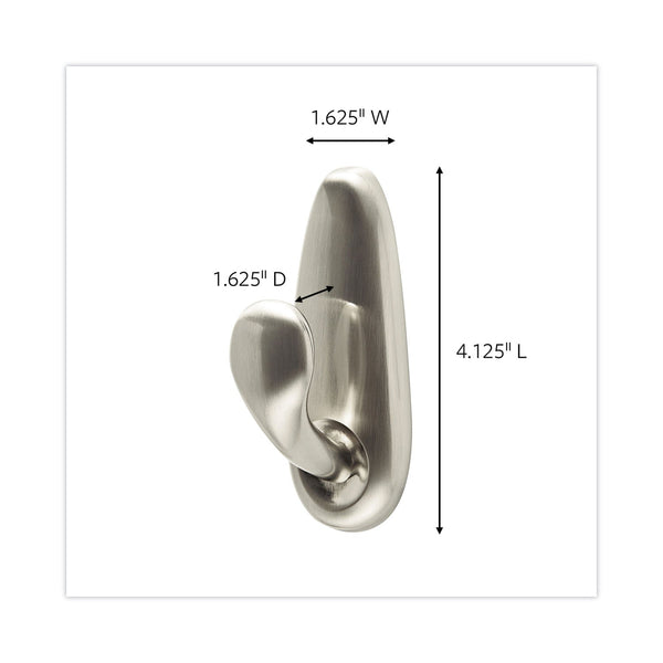 Command Adhesive Mount Metal Hook, Large, Brushed Nickel Finish, 2 Hooks and 4 Strips/Pack