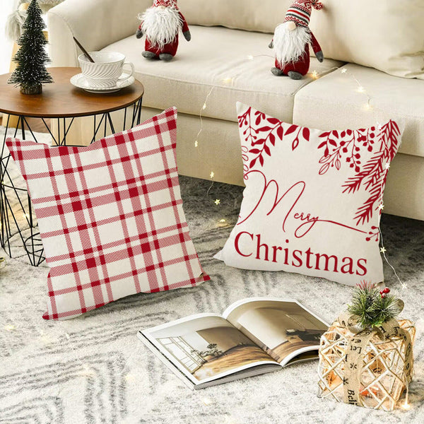 Christmas Snowflake Pillow Cover Linen Checkered Letter Printed Pillow Cover Christmas Theme Cushion Cover
