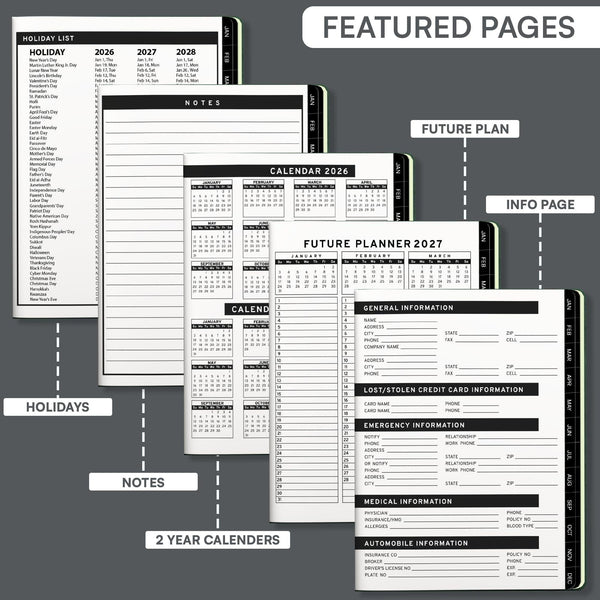 2026 Hardcover Appointment Book Planner 8.5x11 inch Black Large Tabbed Daily Hourly Weekly Planner Schedule Book 15 Minute time Slots Business & Personal Planner Jan 2026 Dec 2026 Black