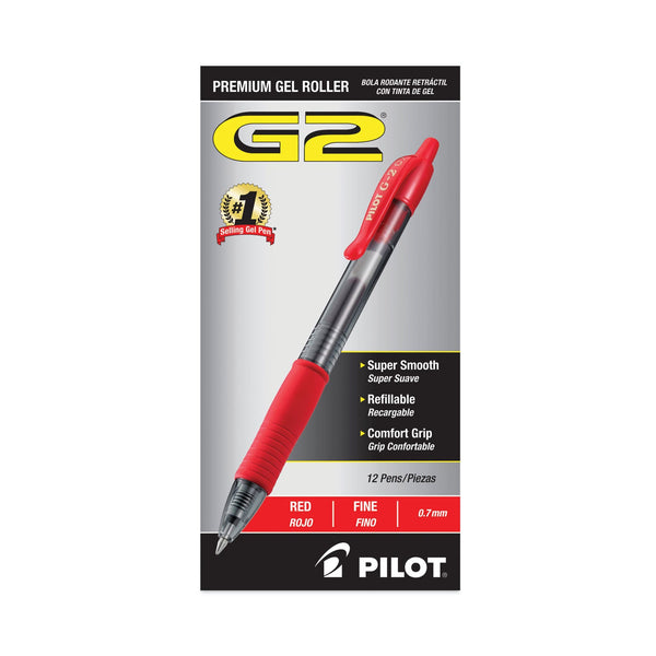 Pilot G2 Premium Gel Pen, Retractable, Fine 0.7 mm, Red Ink, Smoke Barrel, Dozen