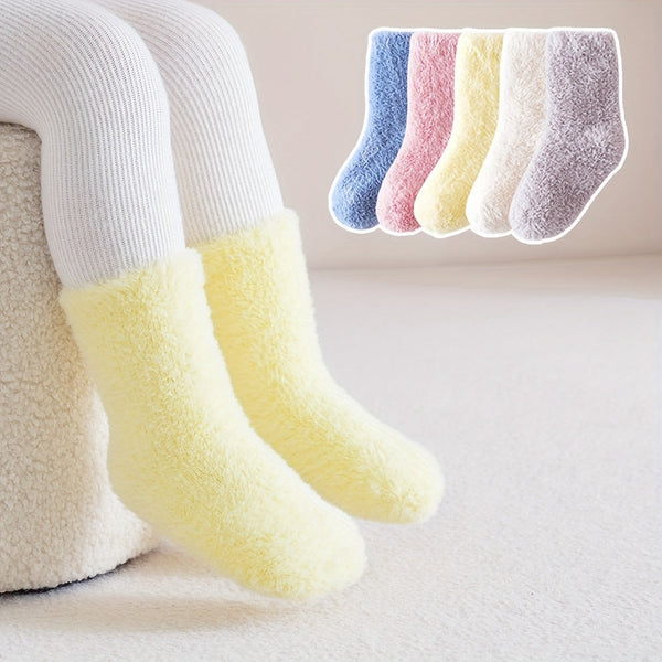 3/5 Pairs Baby Socks for Children - Cute Furry Socks for Autumn & Winter | Comfortable, Breathable, Warm & Soft Velvet Floor Socks for Kids Aged 0 to 6 | No Shedding Hair