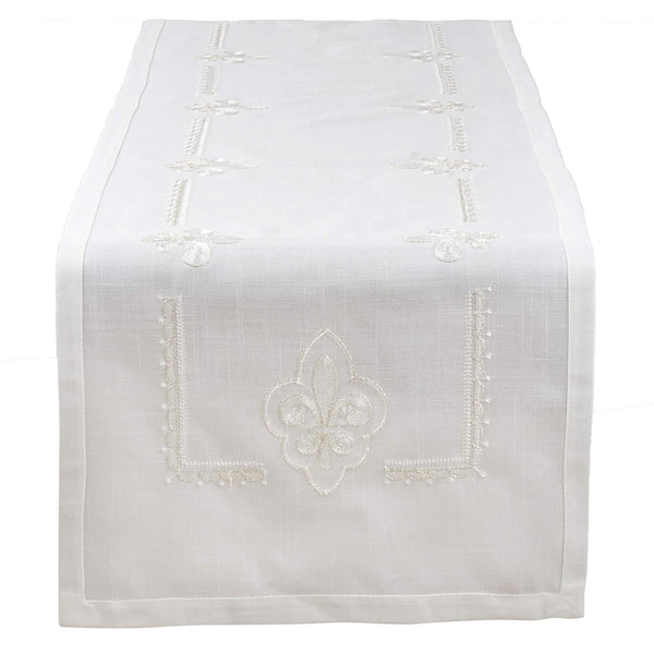 Fennco Styles Fabia Collection Elegant Embroidered Fleur de Lis Linen Table Linens – Table Linens for Dinner Party, Banquest, Special Events and Home Décor