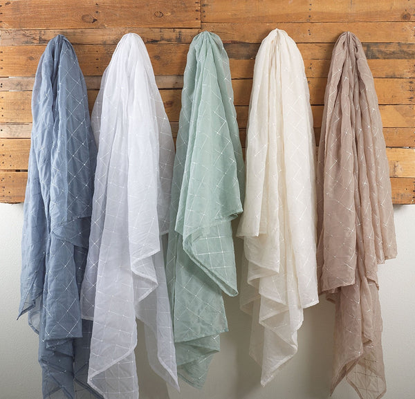 Fennco Styles La Belle Epoque Stitched Sheer Tablecloth, 5 Colors (60"x60", White)