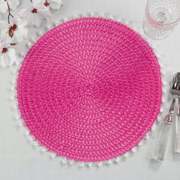 Fennco Styles Pom Pom Textured Placemats 15 Inches Round, Set of 4 – Modern Traycloth Table Mats for Home, Dining Room Décor, Banquets, Indoor & Outdoor and Special Events