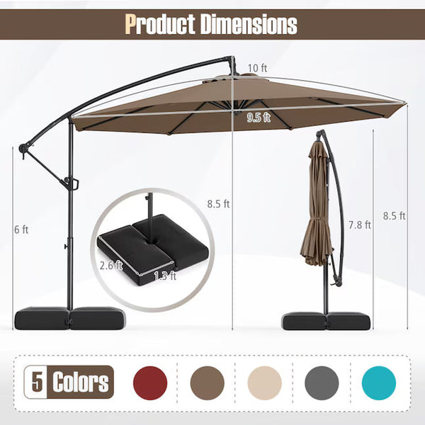 SUGIFT 10-ft Cantilever Patio Umbrella – 360° Rotating Outdoor Umbrella with Infinite Tilt & Weighted Base