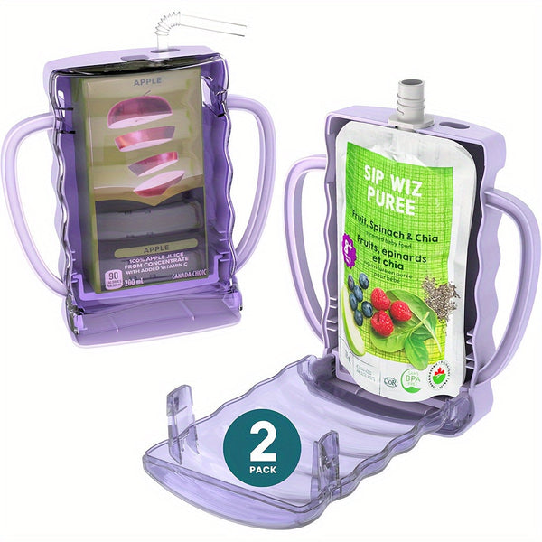 Flybok 1/2 Pack Baby Bag Holder – Reusable Squeeze-Proof Food Bag & Juice Box Organizer, Leak-Proof, Dishwasher Safe, Multipurpose, Flip Top Closure, Square Container, Food Contact Safe