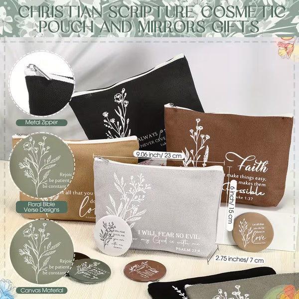 6-Piece Christian Gift Set for Women, Bible Verse Skinny Tumbler with Lid and Straw, Cosmetic Bag, Compact Mirror and Religious Accessories, Inspirational Gift Set for Mom, Teacher, Nurse, Godmother and Church Friends
