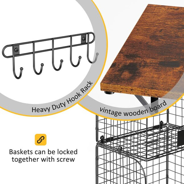 Afoxsos 2-Pack Garage Wall Shelves – Wood Storage with Baskets & Hooks