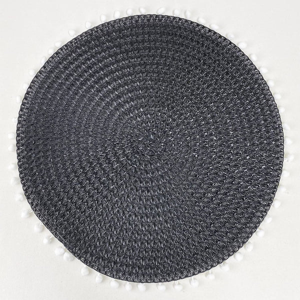 Fennco Styles Pom Pom Textured Placemats 15 Inches Round, Set of 4 – Modern Traycloth Table Mats for Home, Dining Room Décor, Banquets, Indoor & Outdoor and Special Events